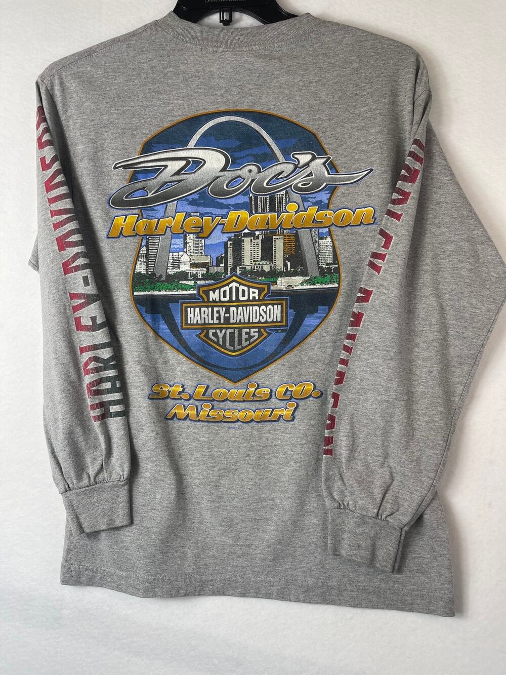 VTG Y2k 2000s Harley Davidson Biker Eagle Gray Carolina L/S Tee T-Shirt Med